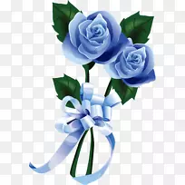 花的边框和花冠蓝色玫瑰花