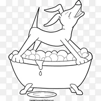 脊椎动物剪贴画线艺术插图卡通狗浴