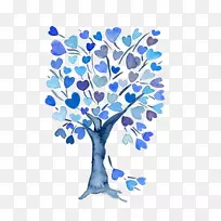 剪贴画树水彩画蓝树