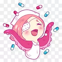 剪贴画章鱼电报贴纸护士章鱼