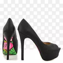 女鞋鞋跟设计-黑色开趾网球鞋