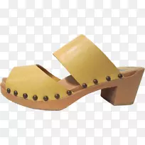 拖鞋产品设计女性滑凉鞋-黄中跟鞋