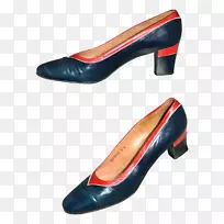 20世纪60年代女鞋红色海军蓝红皮宽跟鞋