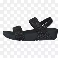 产品设计：女鞋凉鞋滑梯-闪闪发光的黑色平底鞋