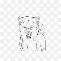 胡须狼猫咆哮素描-狼