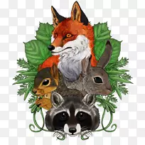 红狐动物插图圣诞装饰品胡须-森林朋友印刷品