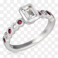 订婚戒指红宝石纸牌-白金翡翠耳环