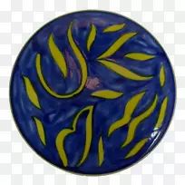 蓝色11，4厘米黑色乡村金属工厂法贝黄色陶瓷杯垫