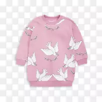 袖子t恤毛衣迷你罗迪尼女孩粉红色和平运动衫连衣裙粉红色字母t迷你