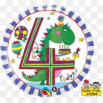 气球4/4岁生日恐龙箔旗生日派对4/4生日恐龙箔旗生日快乐-婴儿倒计时9天