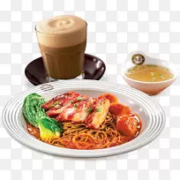 丰盛早餐，马来西亚菜，旧式白咖啡，咖喱米菜单-平底锅油炸鱼丸