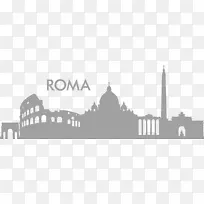 墙上贴罗马天际线贴纸剪影-城市风景画