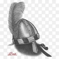 头盔绘画艺术十字军形象-红色尾鹰羽毛