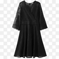 小黑连衣裙袖花边时装.带袖子的秋千连衣裙