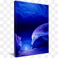 普通宽吻海豚油画艺术-彩色抽象海豚