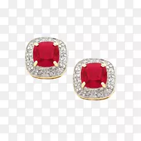 红宝石耳环，珠宝，彩色金宝石，宝石和红宝石花环，镶有钻石。