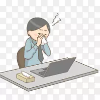 插画卡可拉普通感冒喷嚏鼻人办公桌