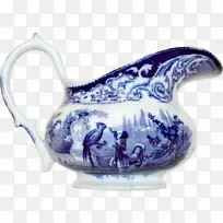 罐蓝和白陶器陶瓷餐具.老式棕色石器餐具