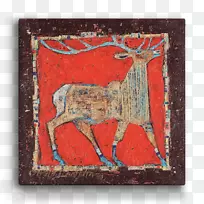 现代艺术绘画视觉艺术动物-石山麋鹿