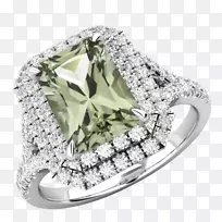 钻石切割订婚戒指祖母绿-蓝宝石钻石戒指设置
