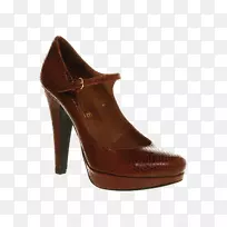羊皮鞋焦糖色五金泵.妇女用棕色鞋跟鞋