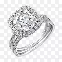 钻石切割公主订婚戒指-光环