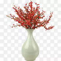 花瓶植物形象花设计.人造红色浆果枝