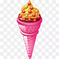 冰淇淋圆锥形圣代冰糕-覆盆子冰淇淋筒