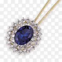 魅力和吊坠，蓝宝石项链，珠宝，黄金-大型椭圆形订婚戒指