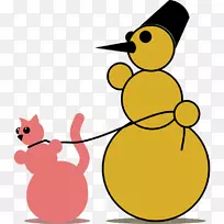 剪贴画猫雪人图明信片圣诞猫画