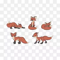 猫红狐插图卡通画-猫