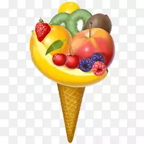 冰淇淋圆锥形圣代果汁水果冰淇淋