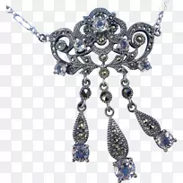耳环蓝宝石纯银和大理石项链珠宝.蓝宝石