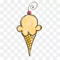 冰淇淋圆锥形圣代那不勒斯冰淇淋甜点-比达水彩画