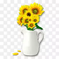 白色花瓶普通向日葵png图片.花篮