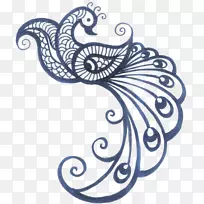梅恩迪设计：传统的指甲花身体艺术纹身画-孔雀