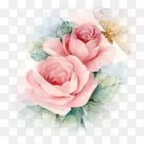 水彩画水彩：花卉花园玫瑰-绘画