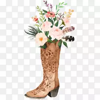 牛仔靴婚礼邀请函水彩画-布蒂水彩画