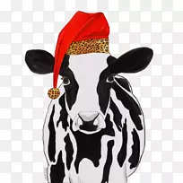 牛磺酸牛，乳牛，荷斯坦牛，弗里西亚牛，圣诞老人帽，圣诞老人