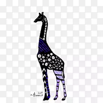 长颈鹿绘画艺术版画海报-长颈鹿