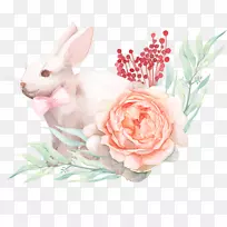 复活节兔子水彩画png图片兔子模板PNG水彩画