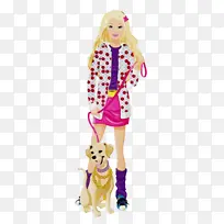 芭比娃娃玩具肯画画婴儿绘画女孩粉色金发外套动物形象伴犬小鹿假发
