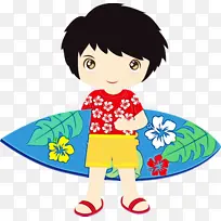 夏威夷海滩夏威夷语夏威夷原住民阿洛哈草裙舞男孩夏威夷卡通冲浪游戏儿童艺术冲浪板黑发