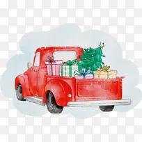 圣诞树汽车 水彩 油漆