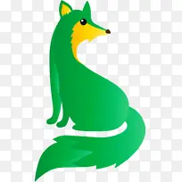 水彩狐狸 绿色 动物形象