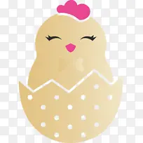 蛋壳小鸡复活节可爱小鸡粉色圆点米色胡子