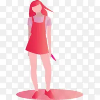 时尚女孩 粉色 站立
