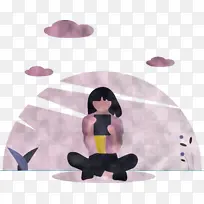 阅读女孩 紫色 粉色