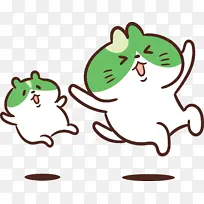 猫卡通 可爱的猫 青蛙