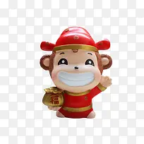 石膏彩绘手托福袋的财神小猴子素